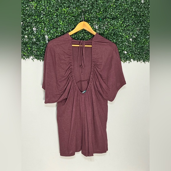 Free People ANDI Open Back Linen Blend Romper Playsuit Purple Mauve Extra Small - Picture 6 of 11